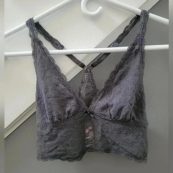 Victoria's Secret Womens Bralette Lace Grey Bra Large Sexy No Wire Sheer Mesh - Picture 1 of 5